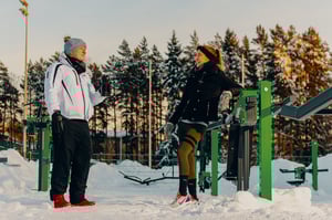 People working out outdoors in winter