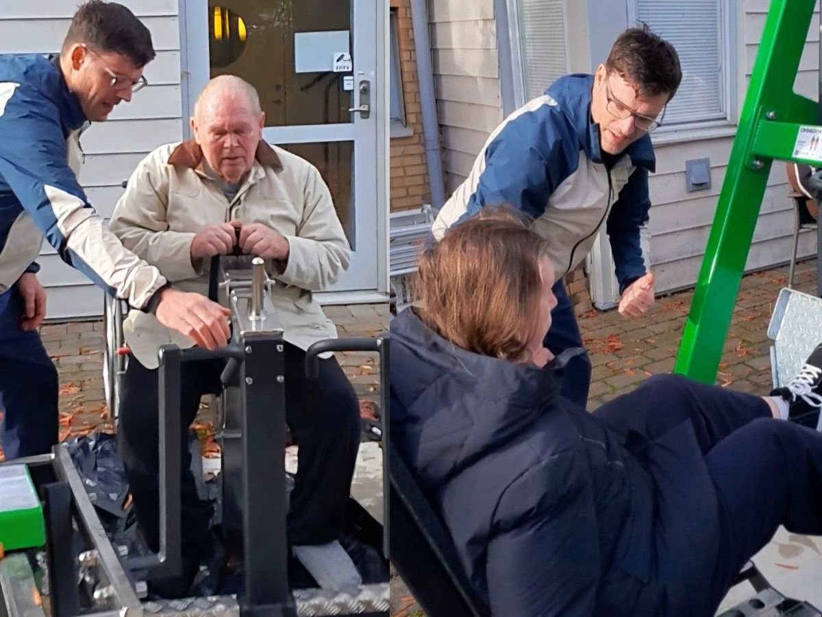 Träning på Vardaga Nattsländan vårdboendes utegym från Omnigym